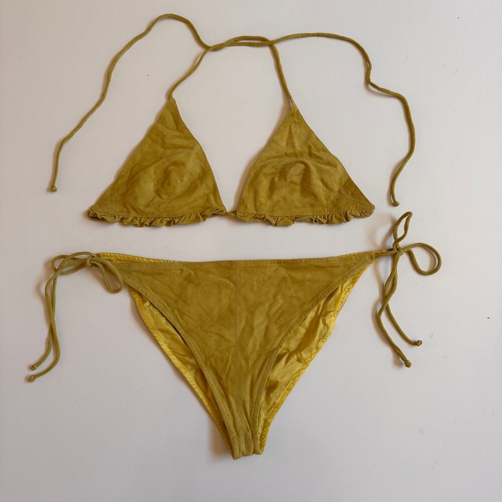 Carolina Herrera Suede Bathing Swim Suit Chartreuse Green Sz Medium RARE Luxury